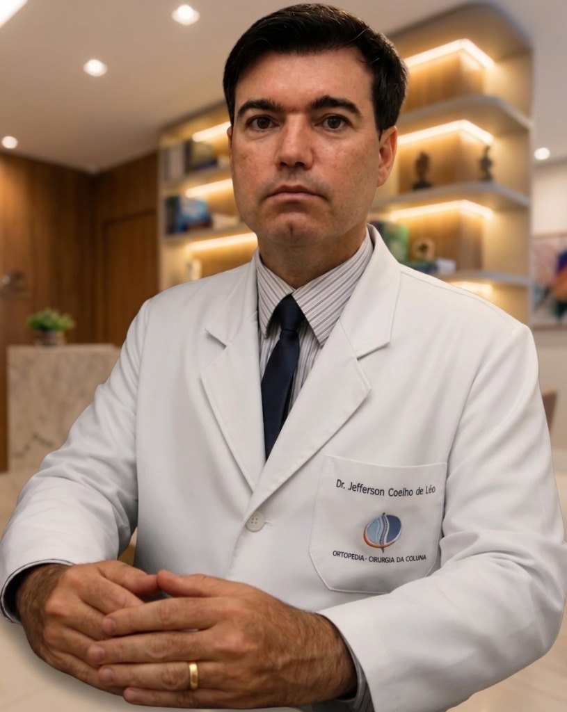 Dr. Jefferson Coelho de Léo, Membro da Sociedade Brasileira de Coluna, em consultório em Vitória-ES